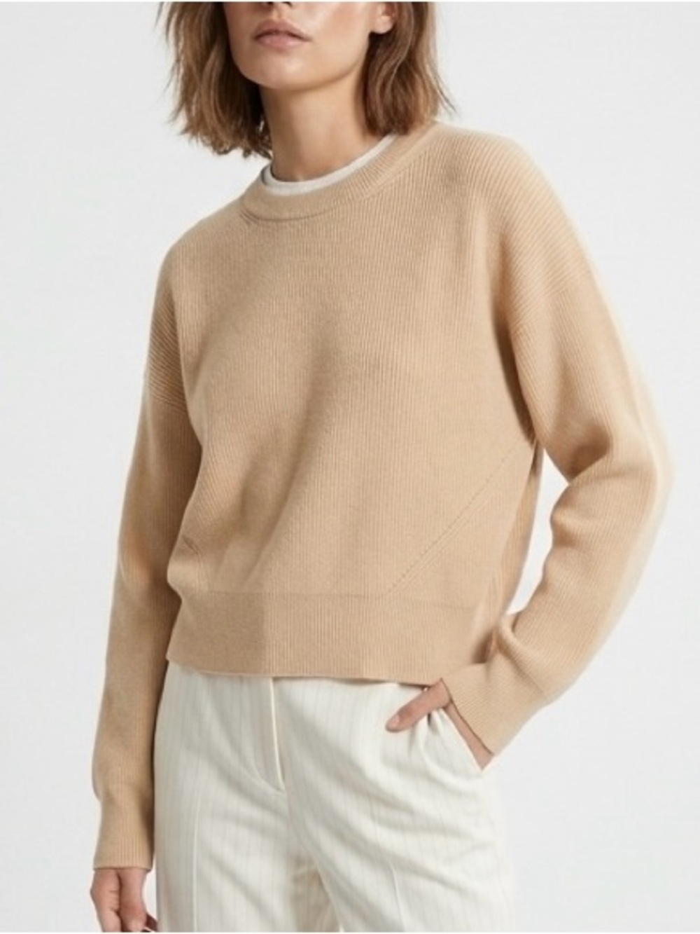 Lululemon Double Layer Crewneck Sweater Prosecco/Lemon Sorbet Knit Waist Length